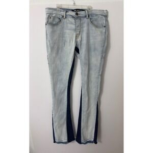 Valabasas Mens Two Tone Paneled Flare Jeans Light Wash Blue Indigo Streetwear
